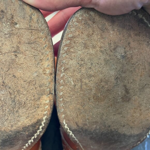 Vintage 70s Leather Square Toe Campus Boots Brown Tan Braided | Size 5.5 - Picture 13 of 15